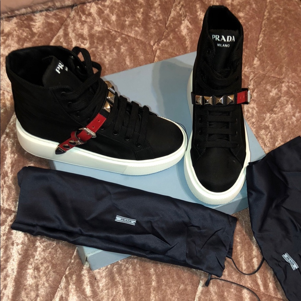PRADA : Nylon sneakers with studded strap